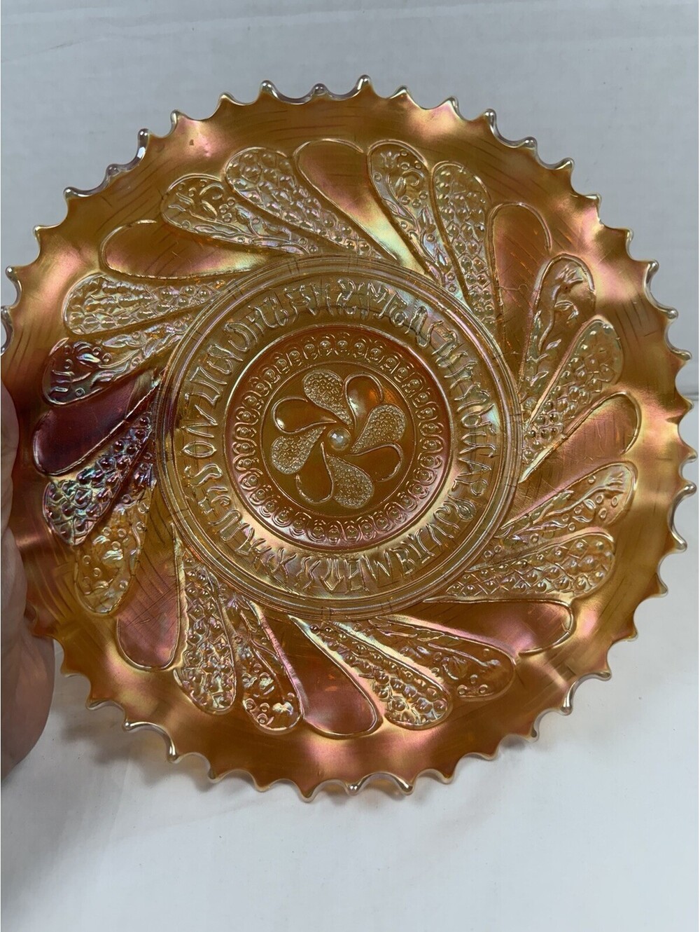 Vintage Brockwitz Curved Star Marigold Iridescent Carnival Glass Bowl